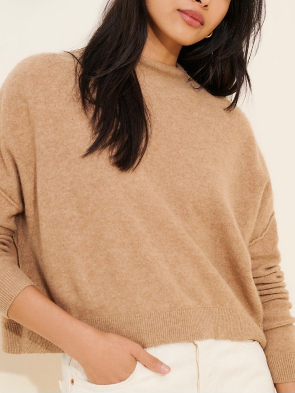 Anthropologie Camel Mock Neck Sweater